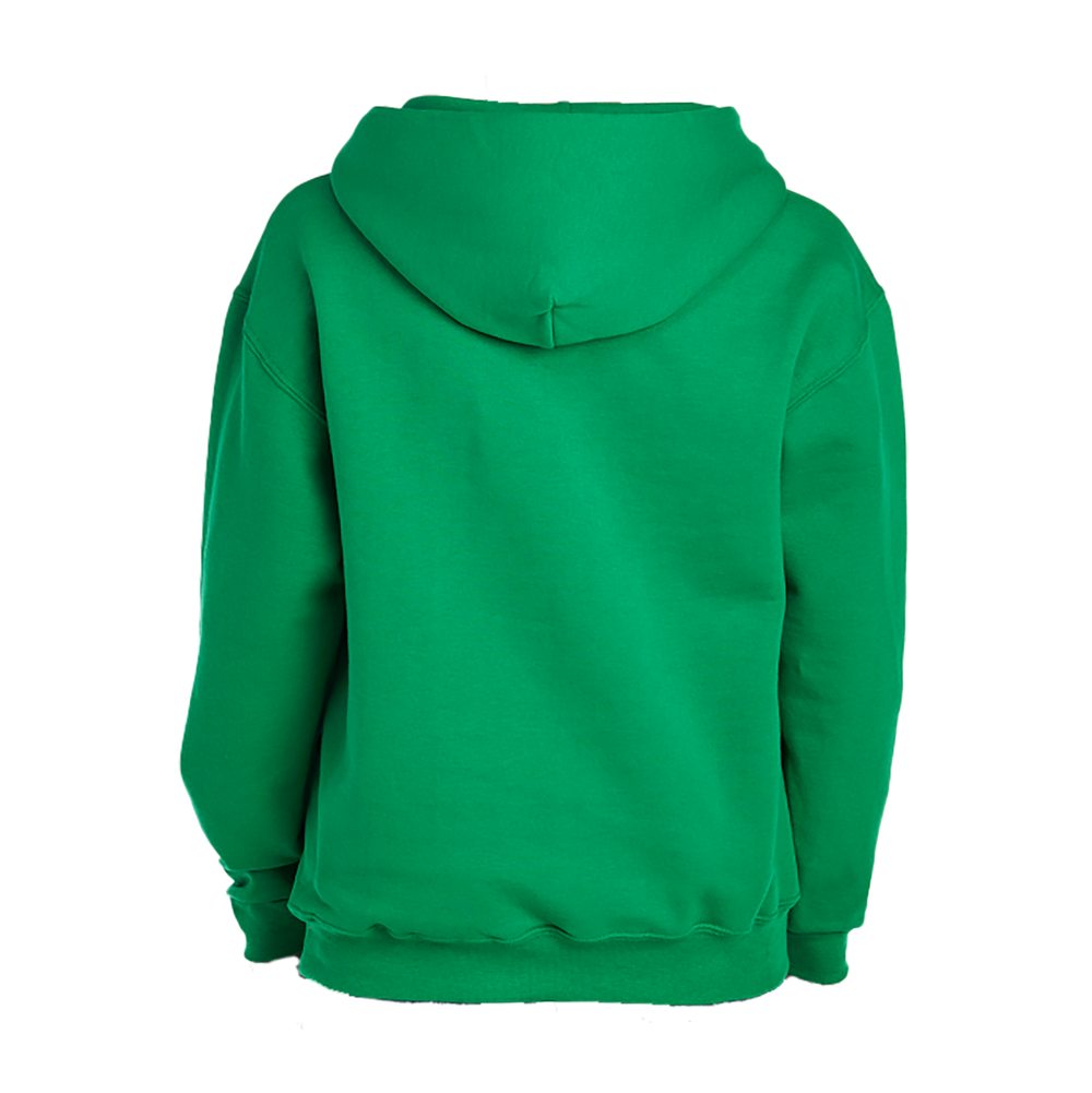 Back view of AKA Embroidered Satin Symbols Green Hooded Sweatshirt, perfect sorority paraphernalia and custom sorority gifts.