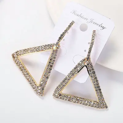 Stylish triangle earrings with sparkling rhinestones, perfect sorority accessories for black greek lettered organizations, women's jewelry