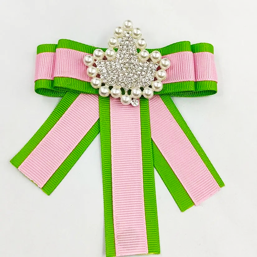 Pink and green sorority accessory with pearls, for Alpha Kappa Alpha, aka, sorority paraphernalia, ideal for black greek lettered organizations