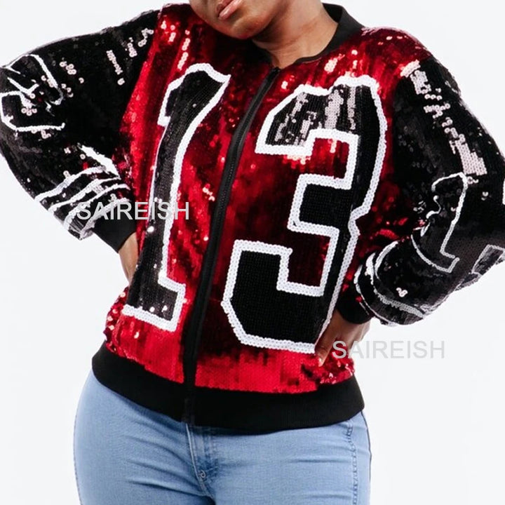 Delta Sequin 13 Crop Jacket for black sorority paraphernalia in crimson and cream colors, perfect fall women’s sorority apparel.