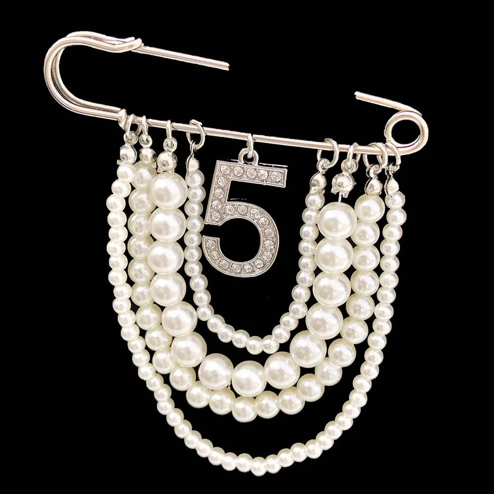 Pearl and Rhinestone Number Brooche