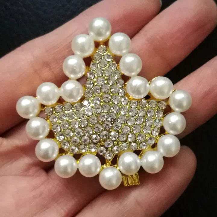 Rhinestone & Pearl Ivy Leaf Brooch