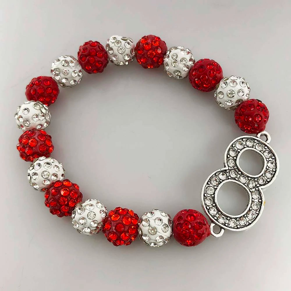 Delta Sigma Theta number rhinestone bracelet in crimson and cream, sorority paraphernalia, black greek lettered organization.