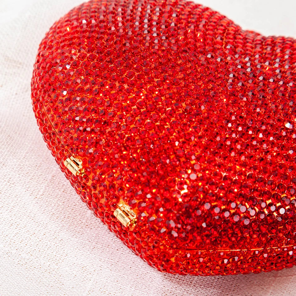 Red or Silver Heart Shaped Crystal Evening Clutch Bag