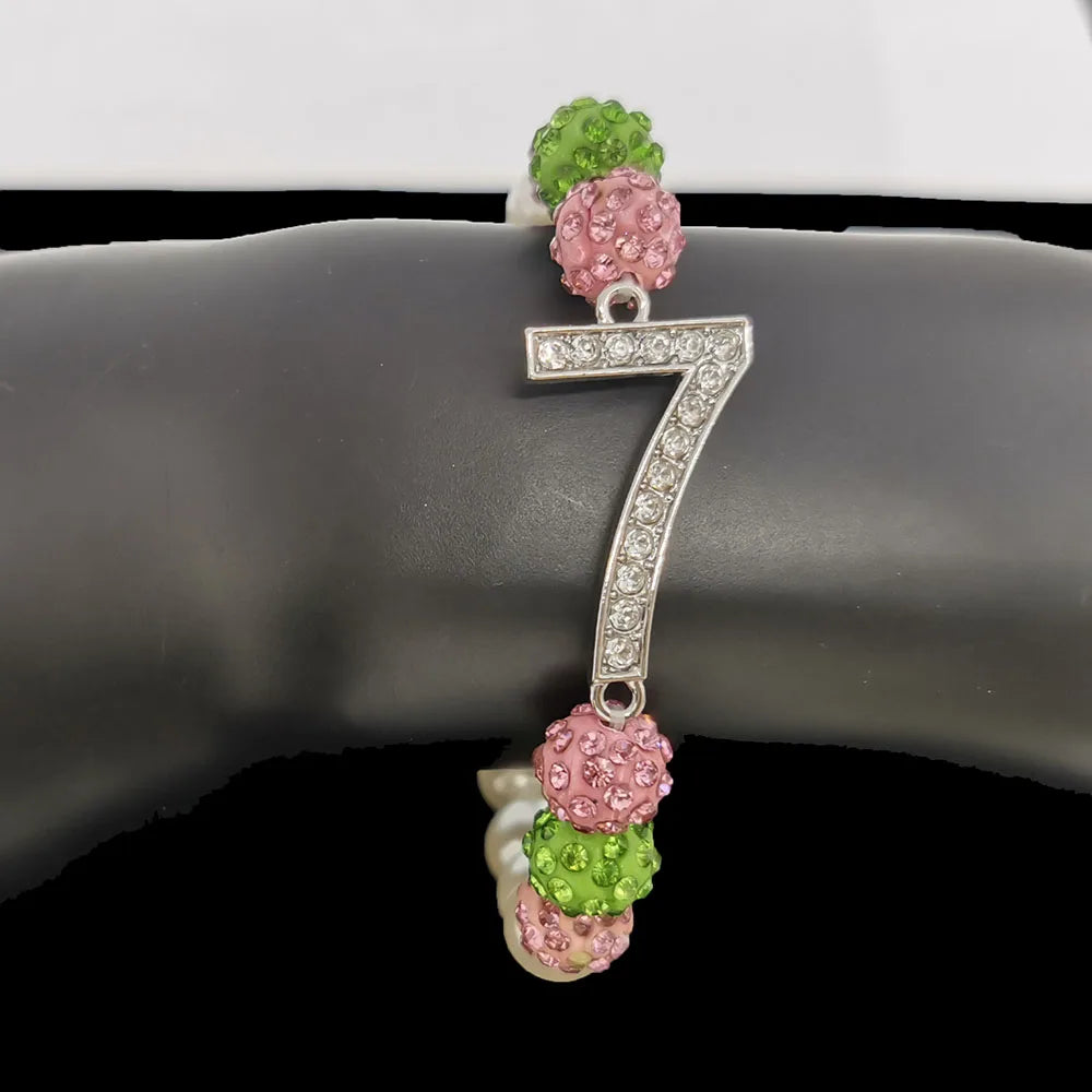 Pink & Green Number Charm Bracelet