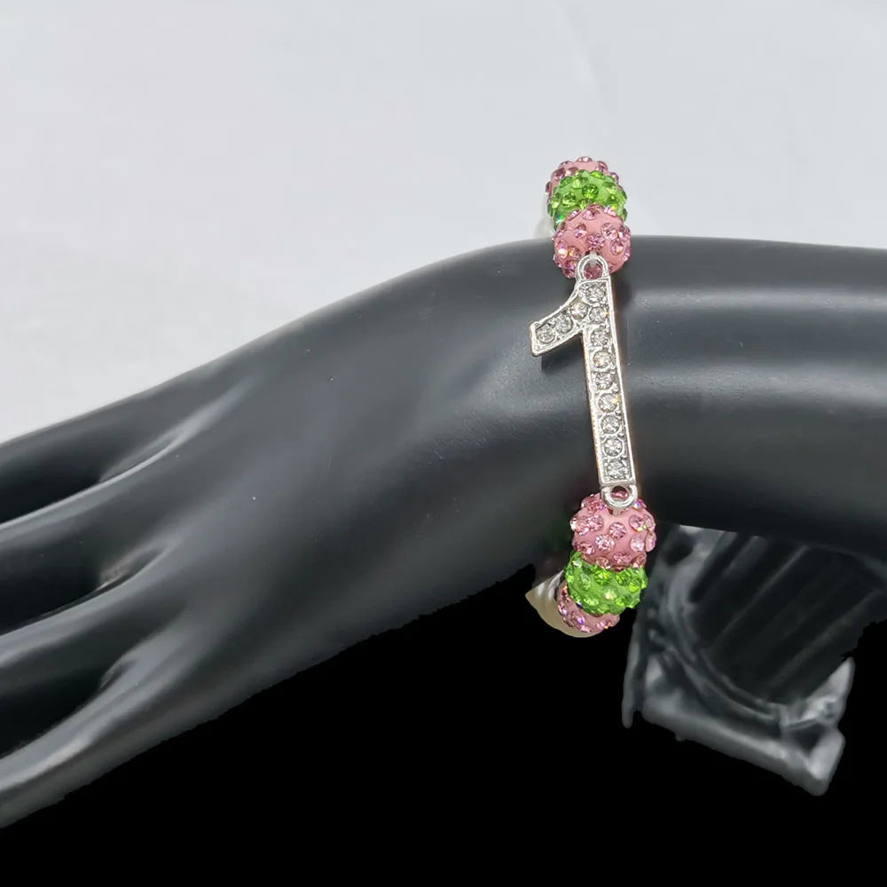 Pink & Green Number Charm Bracelet