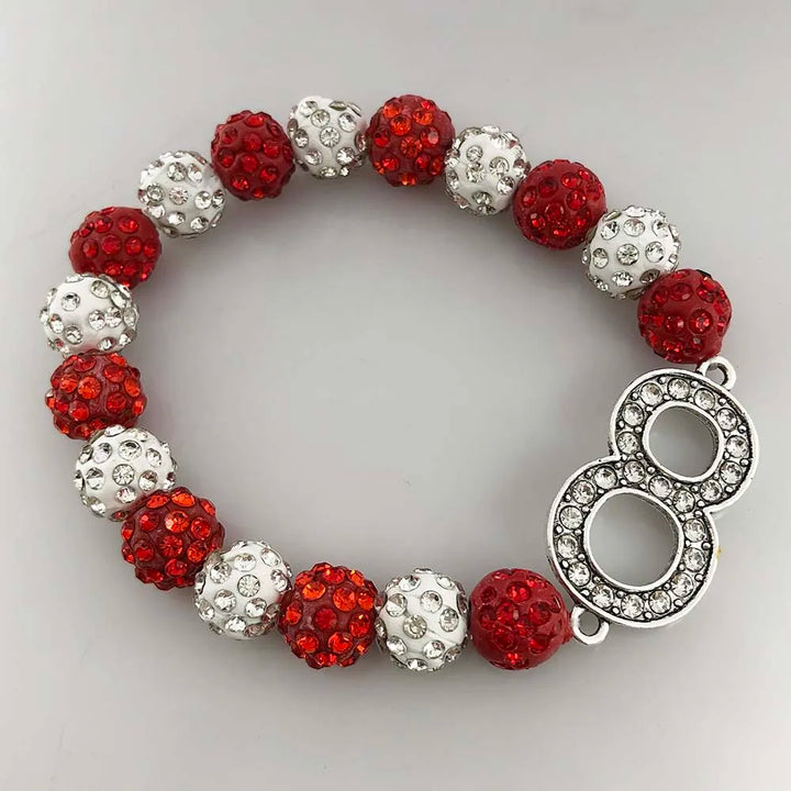 Delta Sigma Theta Number Rhinestone Bracelet in crimson and cream for black sorority paraphernalia, perfect sorority accessory