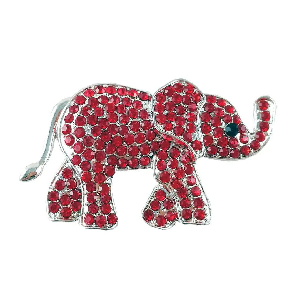 Elegant red rhinestone elephant brooch, perfect sorority paraphernalia for black sororities like DST and sorority apparel enthusiasts.