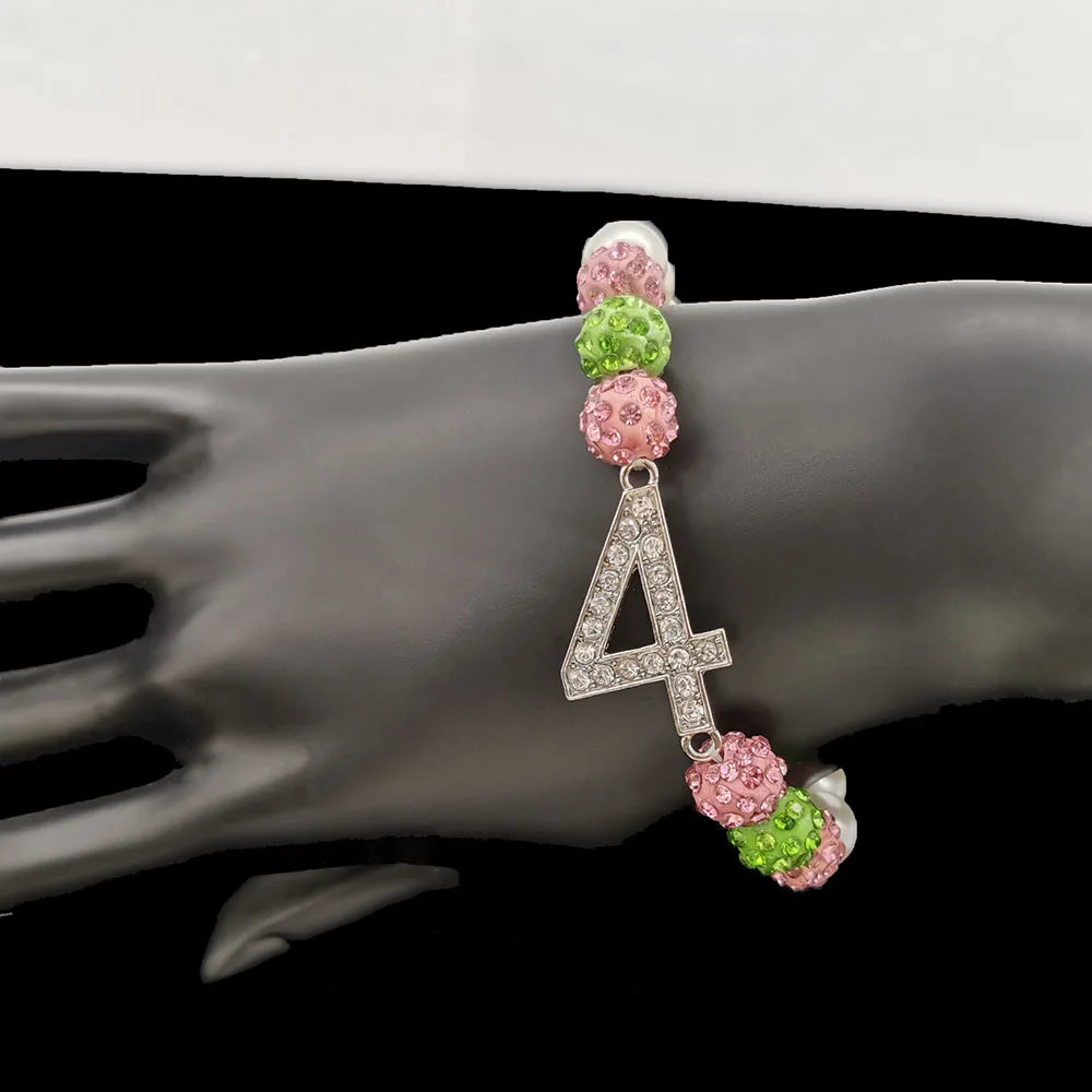 Pink & Green Number Charm Bracelet