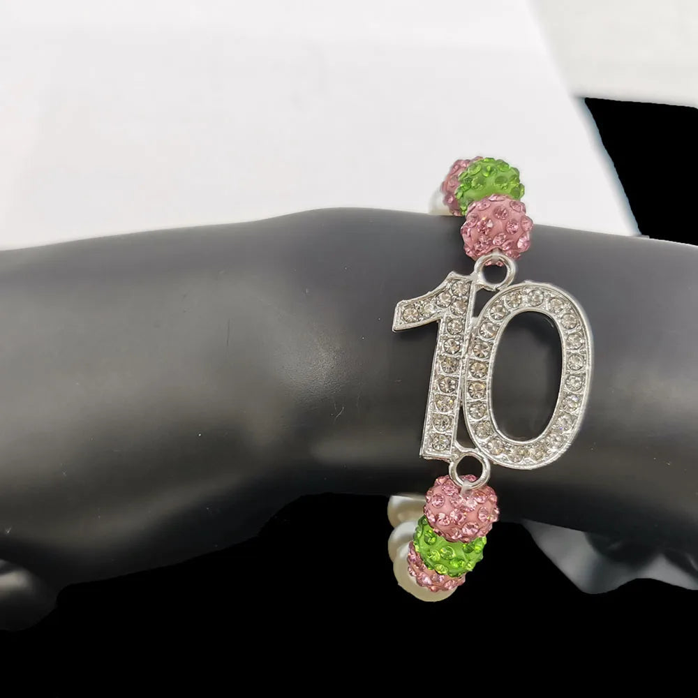 Pink & Green Number Charm Bracelet