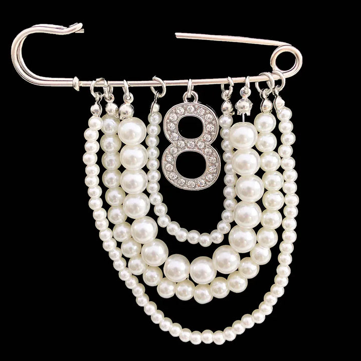 Pearl and Rhinestone Number Brooche