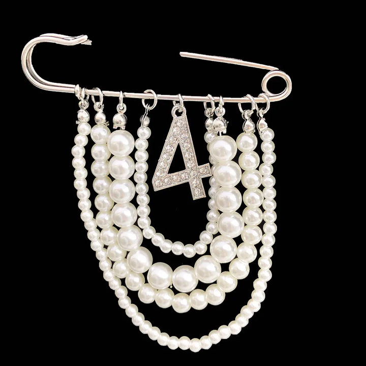 Pearl and Rhinestone Number Brooche