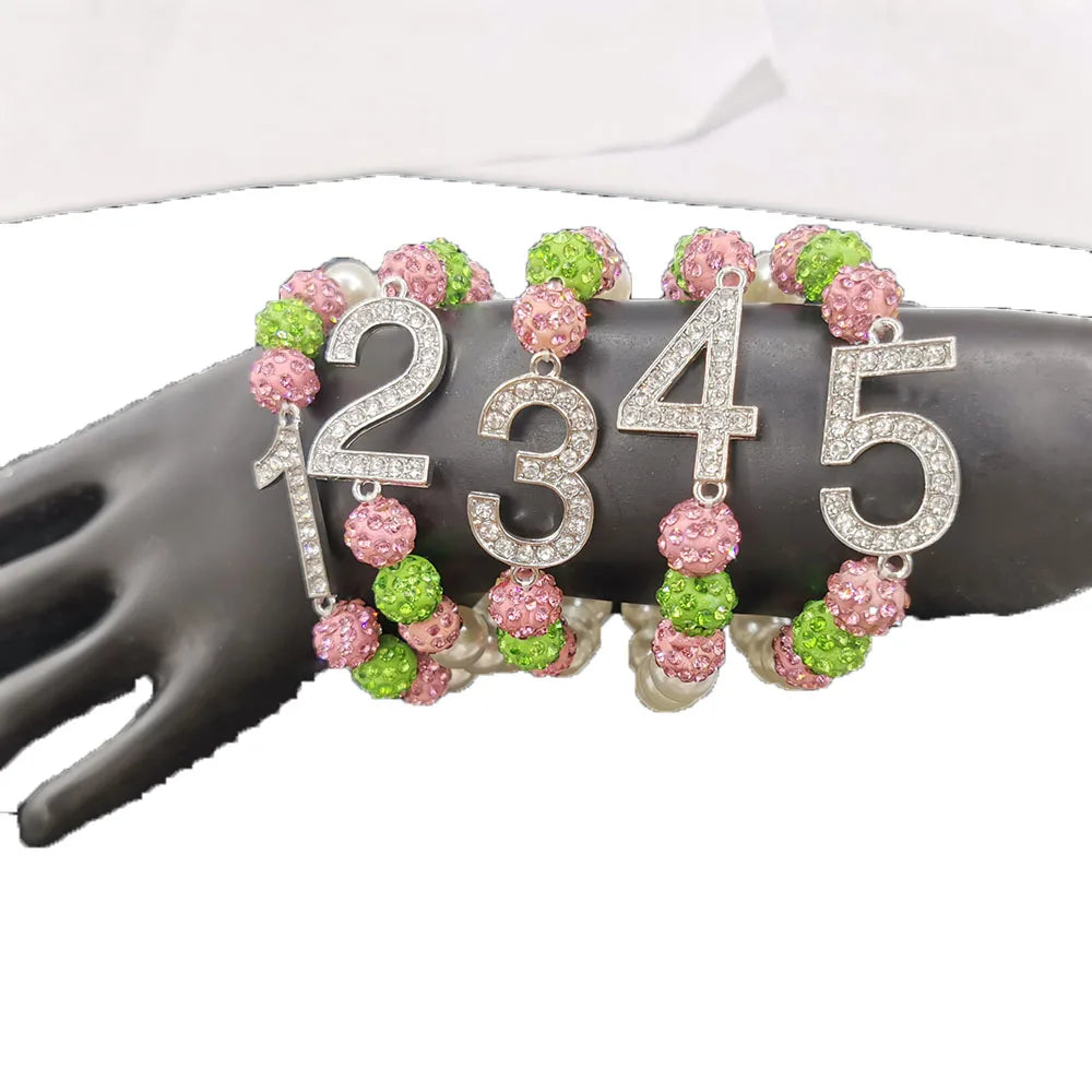 Pink & Green Number Charm Bracelet