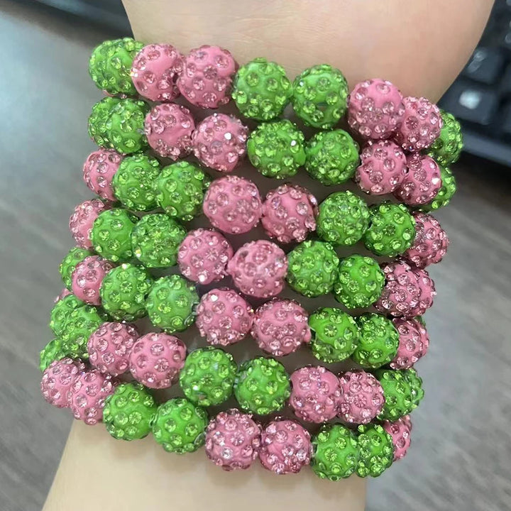 Pink green beaded bracelet