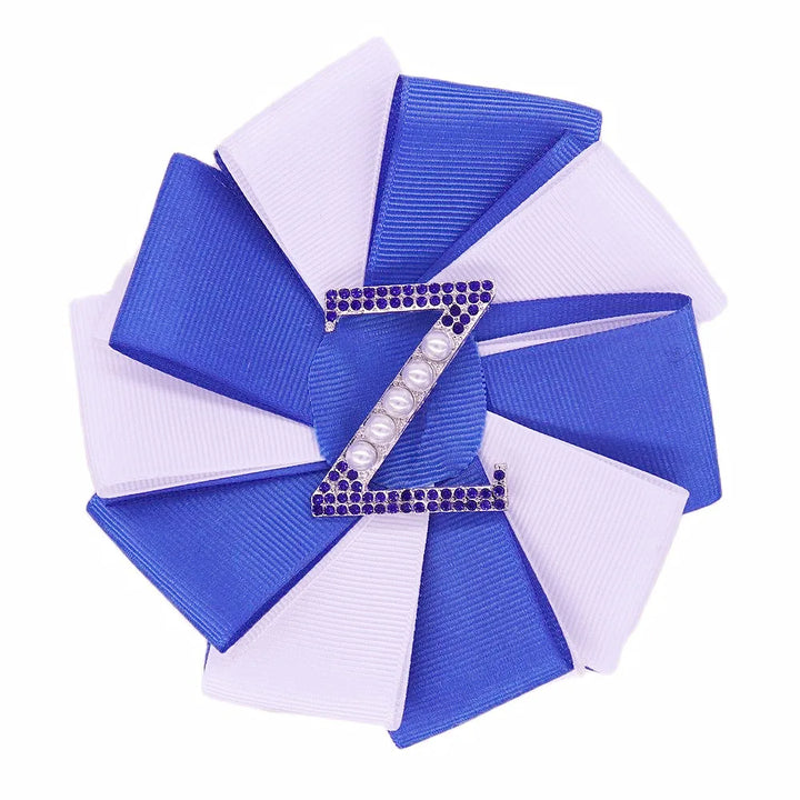 Zeta Phi Beta sorority brooch with pearls and rhinestones, royal blue and white colors, perfect sorority paraphernalia and accessories