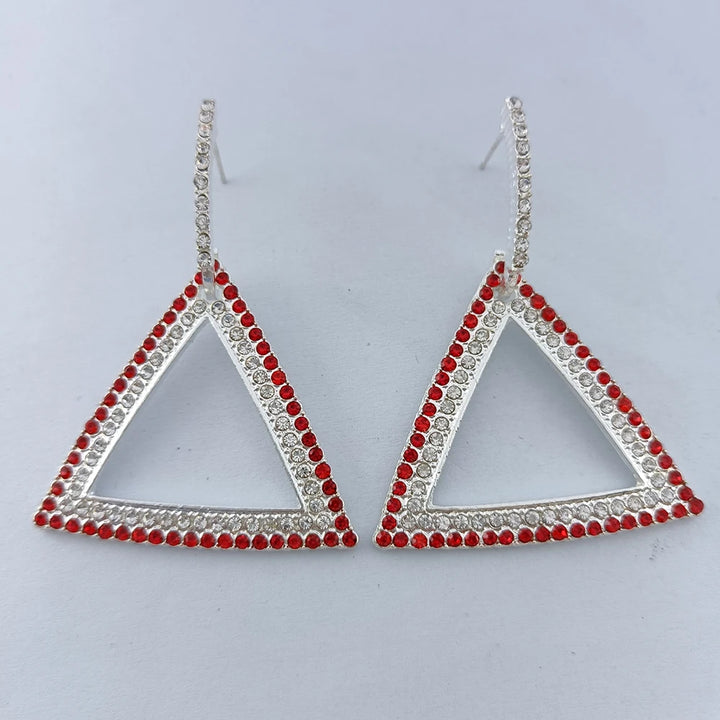 Delta Pyramid Earrings with red and silver rhinestones, perfect sorority paraphernalia for Delta Sigma Theta-inspired style.