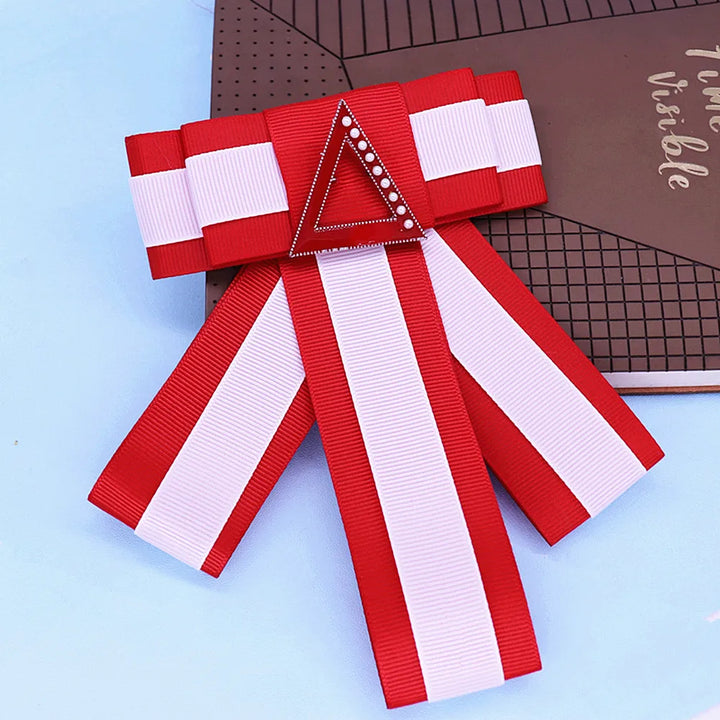 Delta Red White Silk Ribbon Brooch