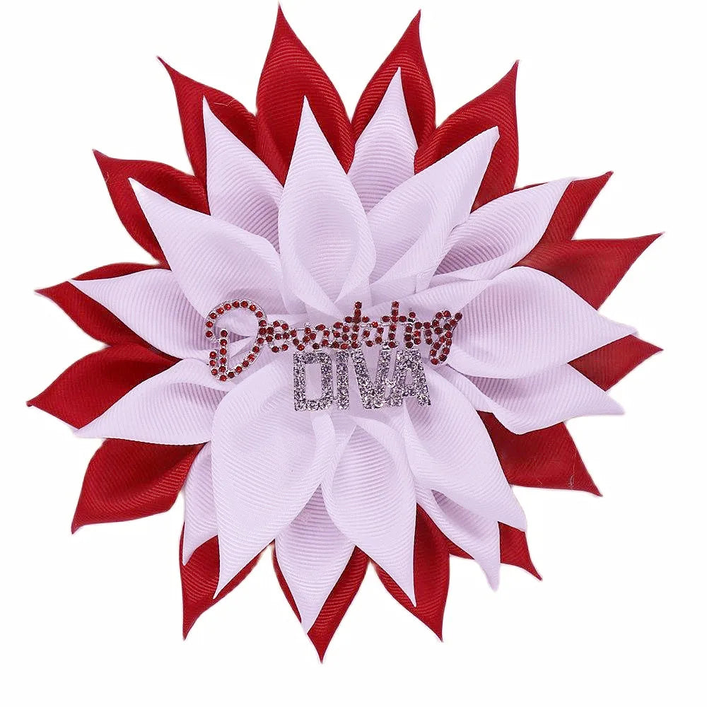 Devastating Diva Delta brooch with crimson and cream petals, perfect sorority paraphernalia for Delta Sigma Theta members.