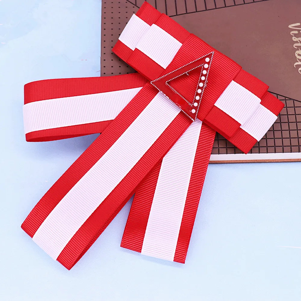 Delta Red White Silk Ribbon Brooch