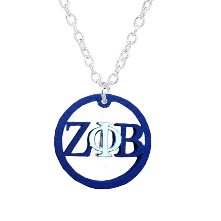 Zeta Phi Beta Carved Wood and Metal Jewelry Set