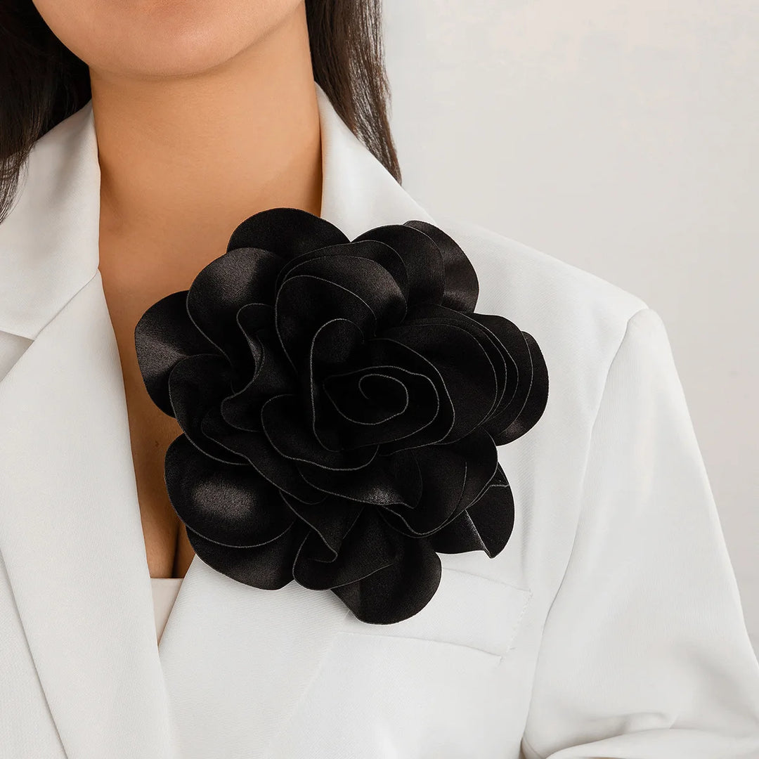 Sorority flower brooch - elegant black accessory for sorority events, perfect with sorority t-shirts, accessories, and apparel.