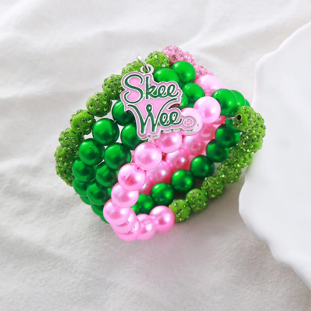 AKA Pink Green Skee Wee Rhinestone Bracelets