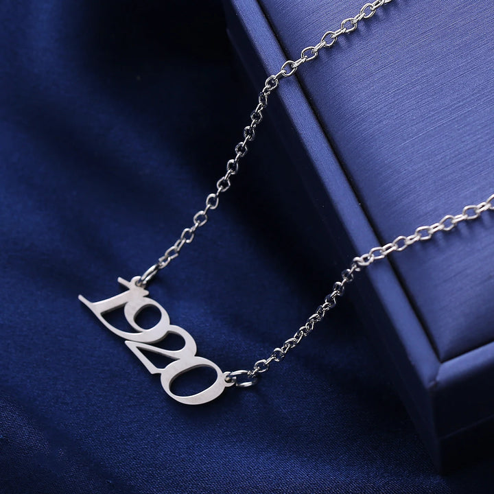 Zeta Phi Beta stainless steel 1920 necklace on blue background, sorority paraphernalia for black Greek lettered organizations, royal blue and white colors