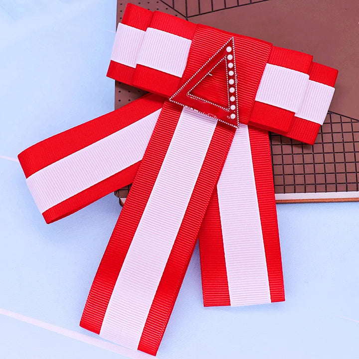 Delta Red White Silk Ribbon Brooch