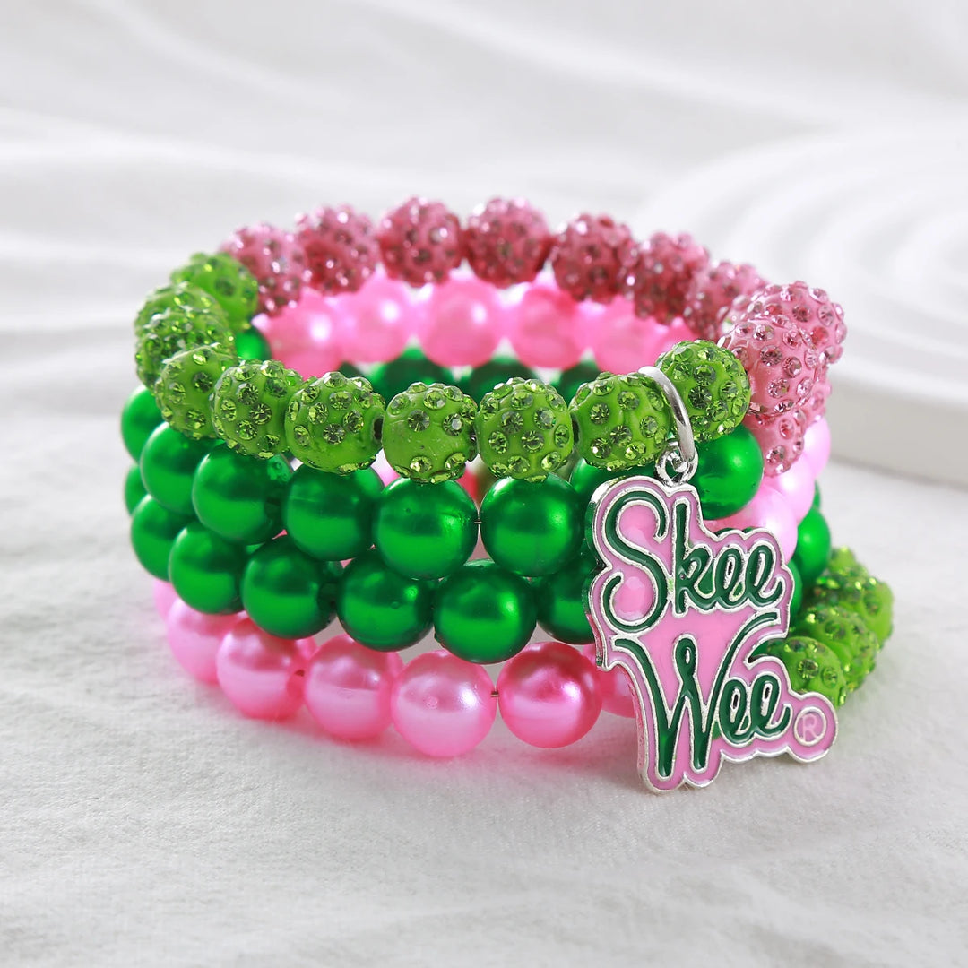 AKA Pink Green Skee Wee Rhinestone Bracelets