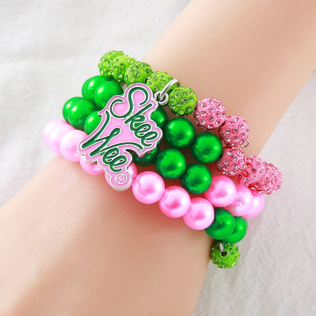 AKA Pink Green Skee Wee Rhinestone Bracelets