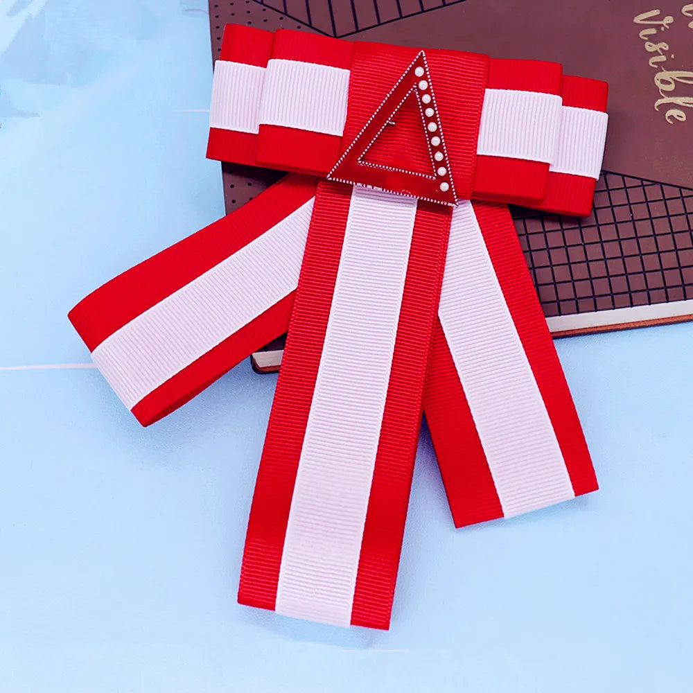 Delta Red White Silk Ribbon Brooch