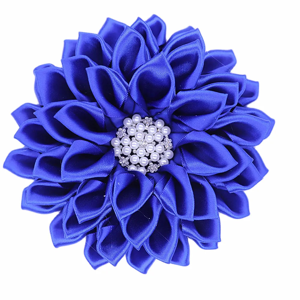 Royal Blue Silk Ribbon Flower Brooch - Elegant Sorority Paraphernalia for Black Greek Lettered Organizations