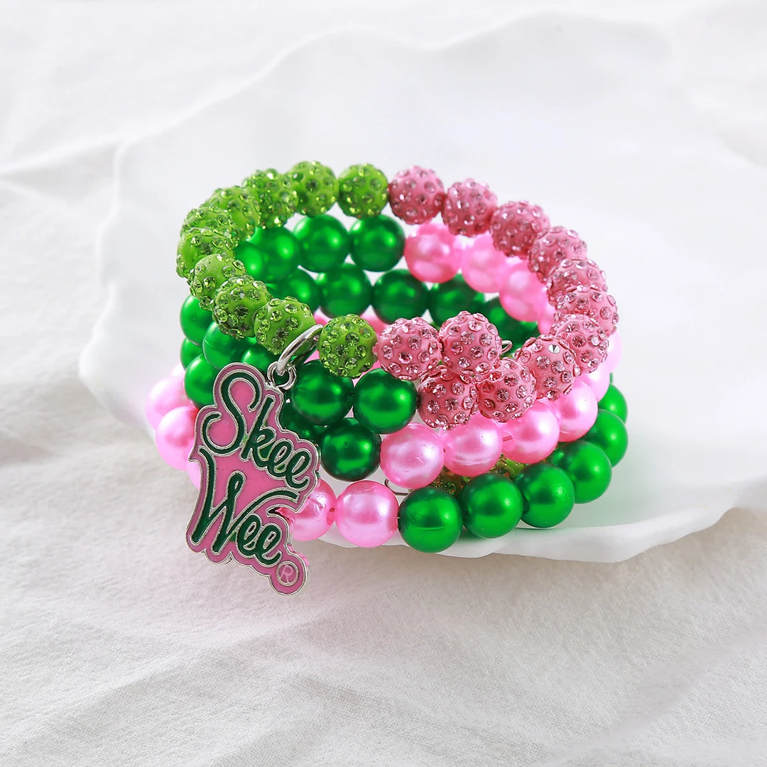 AKA Pink Green Skee Wee Rhinestone Bracelets