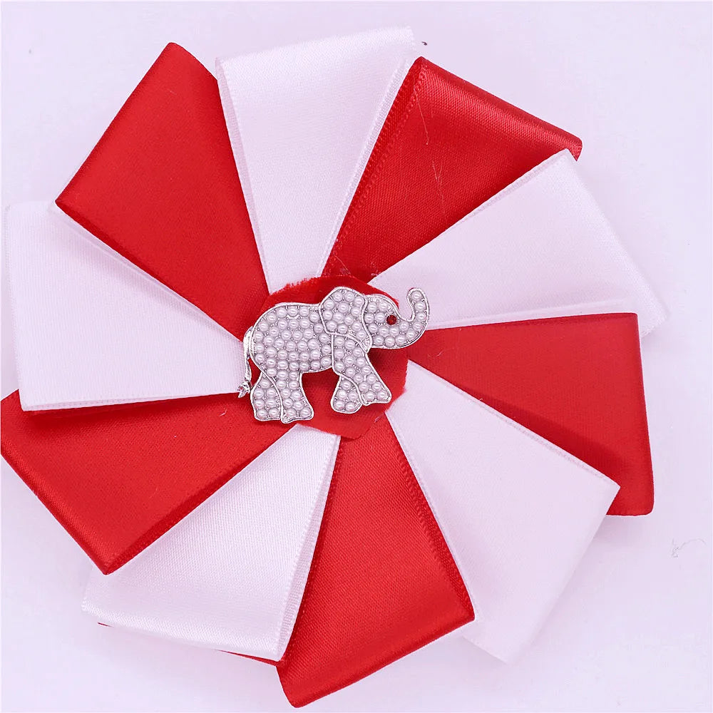 Red and white pearl elephant brooch, perfect sorority accessory for Delta Sigma Theta and other black Greek lettered organizations.