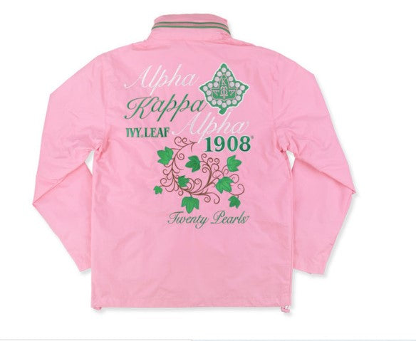 Pink Alpha Kappa Alpha Ivy Leaf jacket, sorority apparel in pink and green colors, ideal for black sororities, especially AKA members.