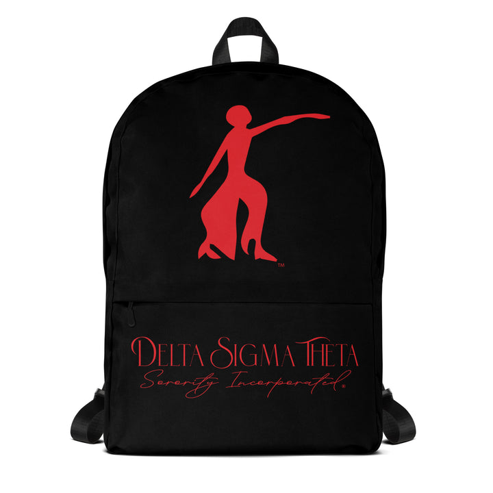 Delta Sigma Theta Fortitude Backpack with red logo, perfect for sorority paraphernalia and Greek gear.