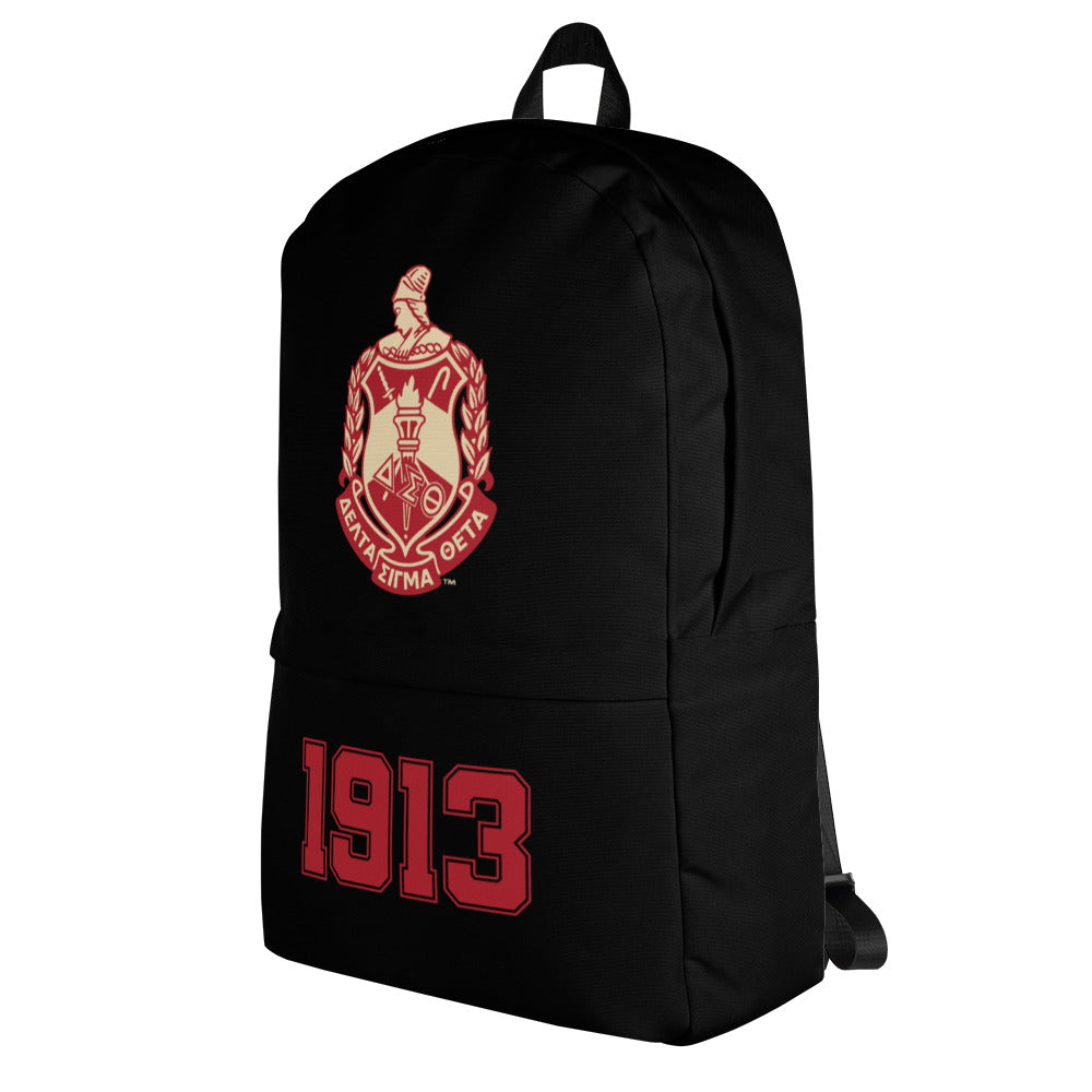 Delta Crest Backpack featuring Greek letters and 1913 emblem, ideal for sorority and fraternity paraphernalia.