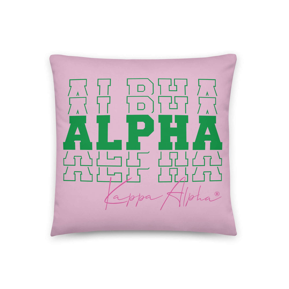 Green and pink throw pillow featuring "Alpha" design, perfect for sorority pride and Greek gear decor.