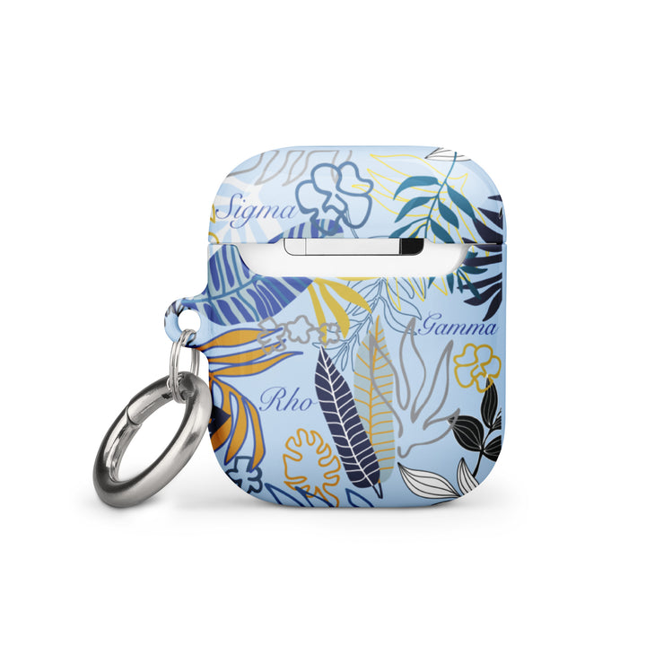 SGRho AirPods® case featuring floral design, metal carabiner, perfect for sorority paraphernalia and Greek gear.