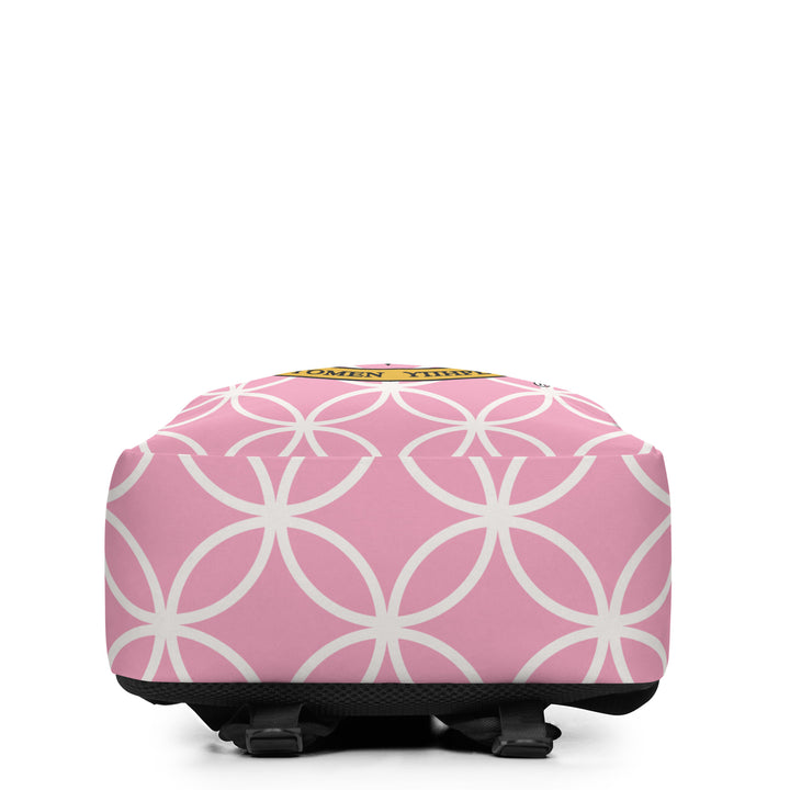 AKA Crest Minimalist Backpack with pink patterned design, perfect for sorority and fraternity paraphernalia.