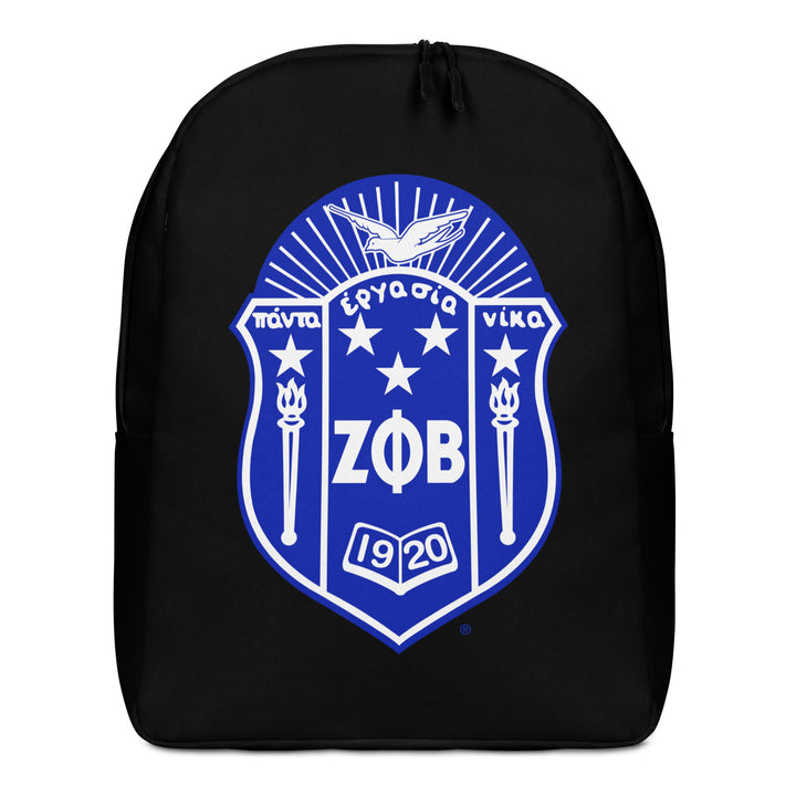 Zeta Crest Minimalist Backpack featuring Greek letters and emblem, perfect for sorority and fraternity paraphernalia.