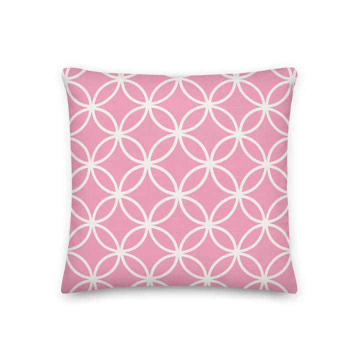 Pink circles modern geometric pillow perfect for sorority and fraternity décor, stylish Greek gear accessory.