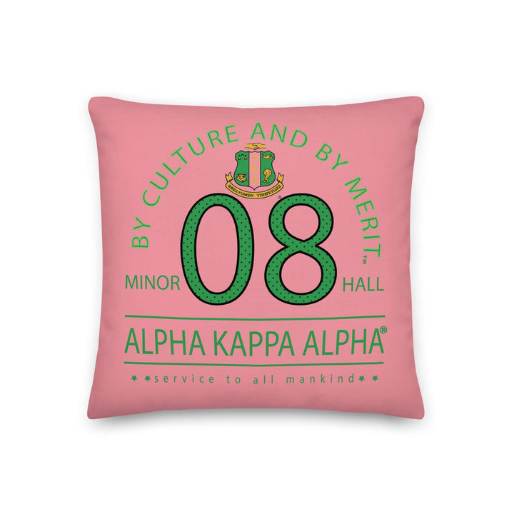 AKA Minor Hall green typography pillow, elegant sorority décor for Alpha Kappa Alpha sisters. Perfect greek gear and paraphernalia.