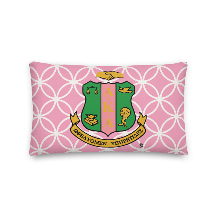 Pink Circles geometric pillow featuring Alpha Kappa Alpha sorority crest, perfect for Greek gear enthusiasts.