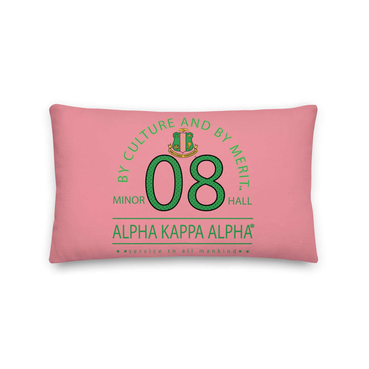 AKA Minor Hall green typography pillow, elegant sorority décor, perfect for Greek gear enthusiasts.