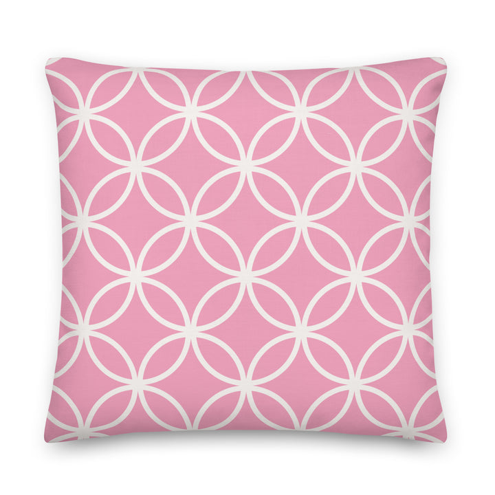 Modern pink geometric pillow with circles, ideal sorority paraphernalia for Alpha Kappa Alpha members.