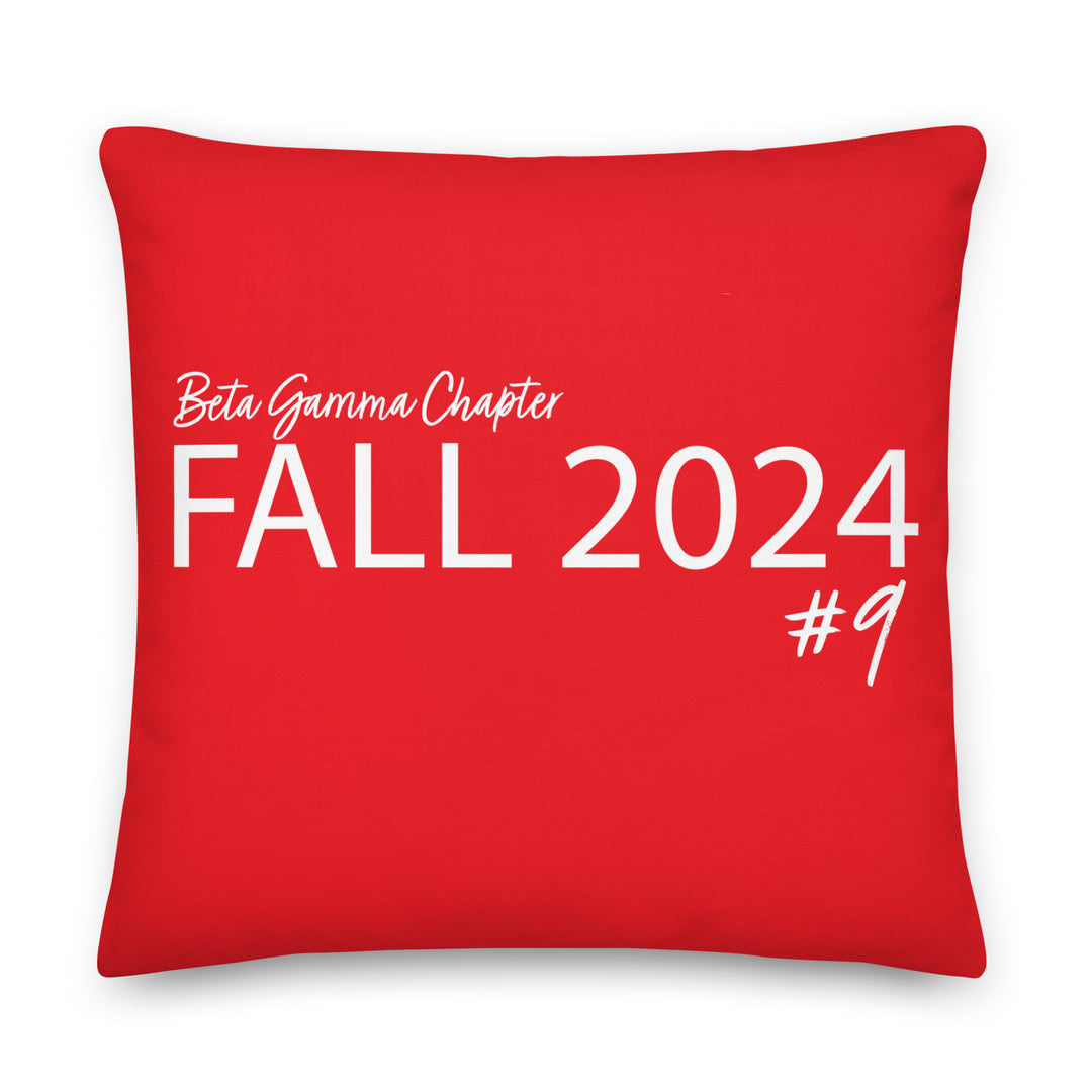 Delta Sigma Theta "I love" pillow featuring Beta Gamma Chapter Fall 2024 #9 in crimson and cream, perfect sorority paraphernalia.