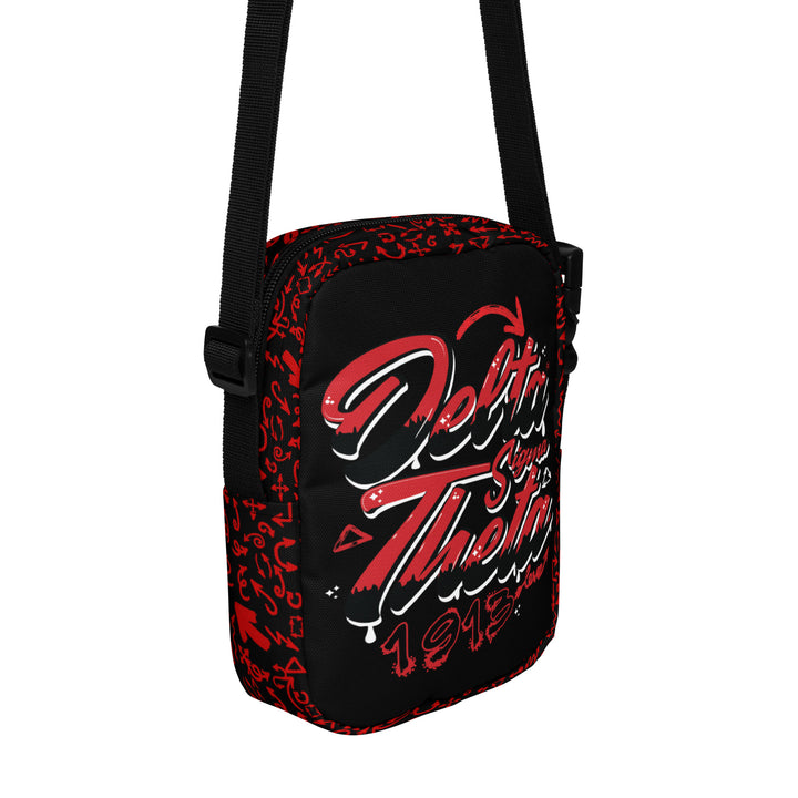 Delta Sigma Theta graffiti crossbody bag, perfect for sorority paraphernalia and everyday stylish use.