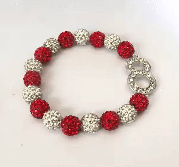 Delta Bracelet in red and silver beads, perfect Greek gear for sorority and fraternity paraphernalia.