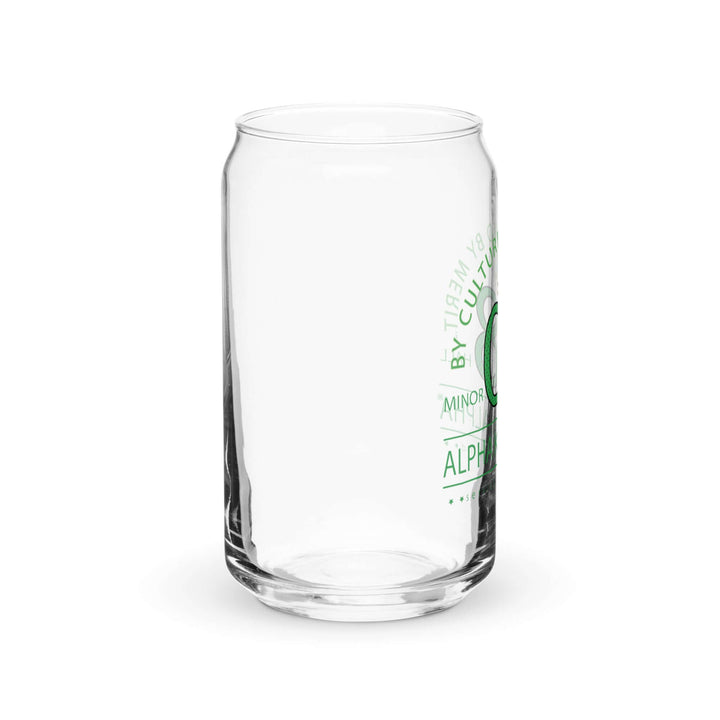 Clear AKA can glass, perfect for sorority and fraternity beverages, featuring a trendy design and holds 16 oz.